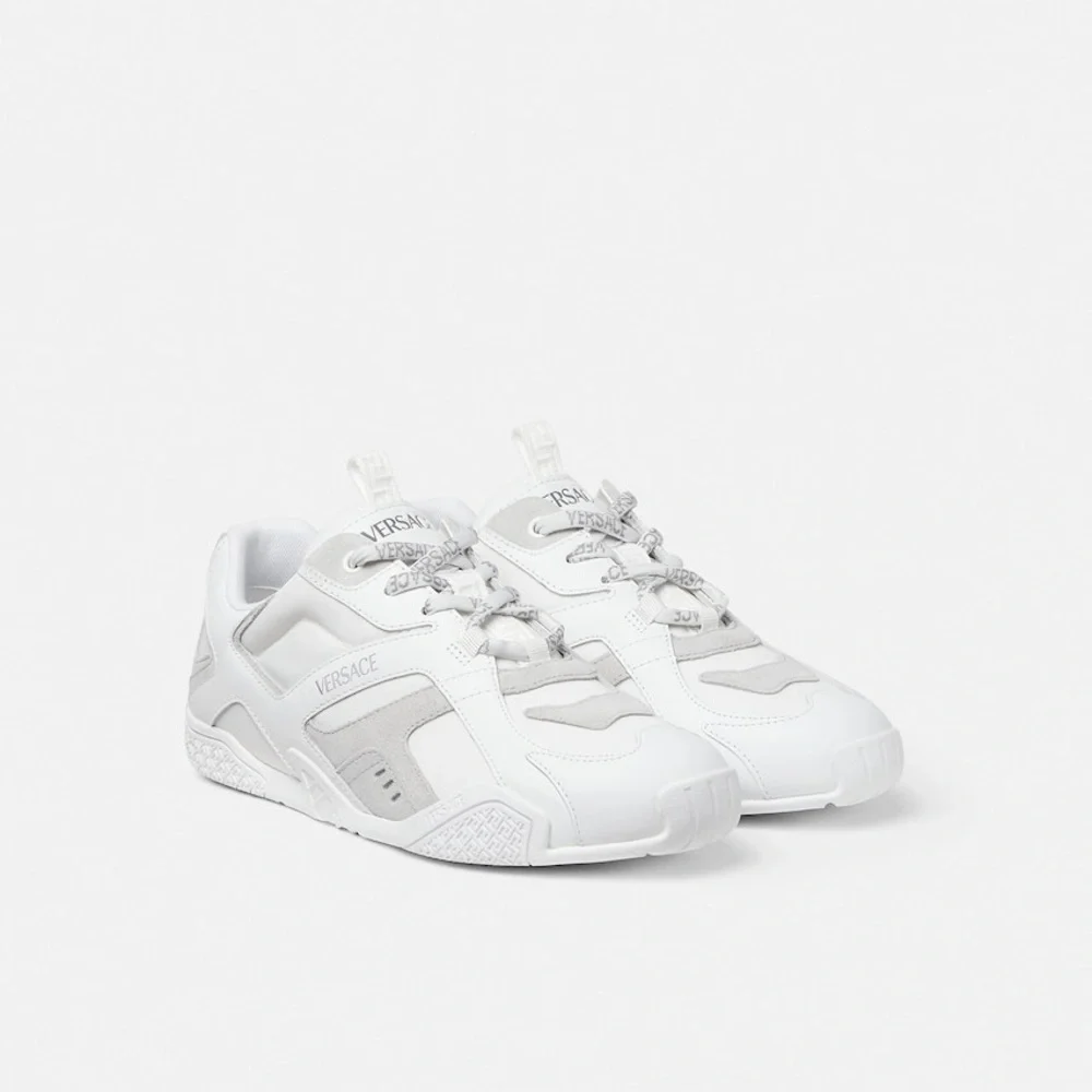 New Authentic Galaxia suede-trimmed leather Versace White Logo-Trim Sneakers